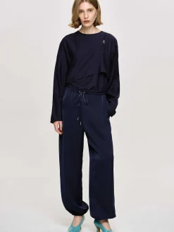 Women Source Unknown Clothing-Satin Jogger Pants, Navy