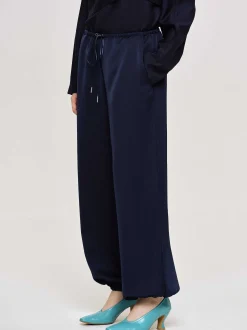 Women Source Unknown Clothing-Satin Jogger Pants, Navy