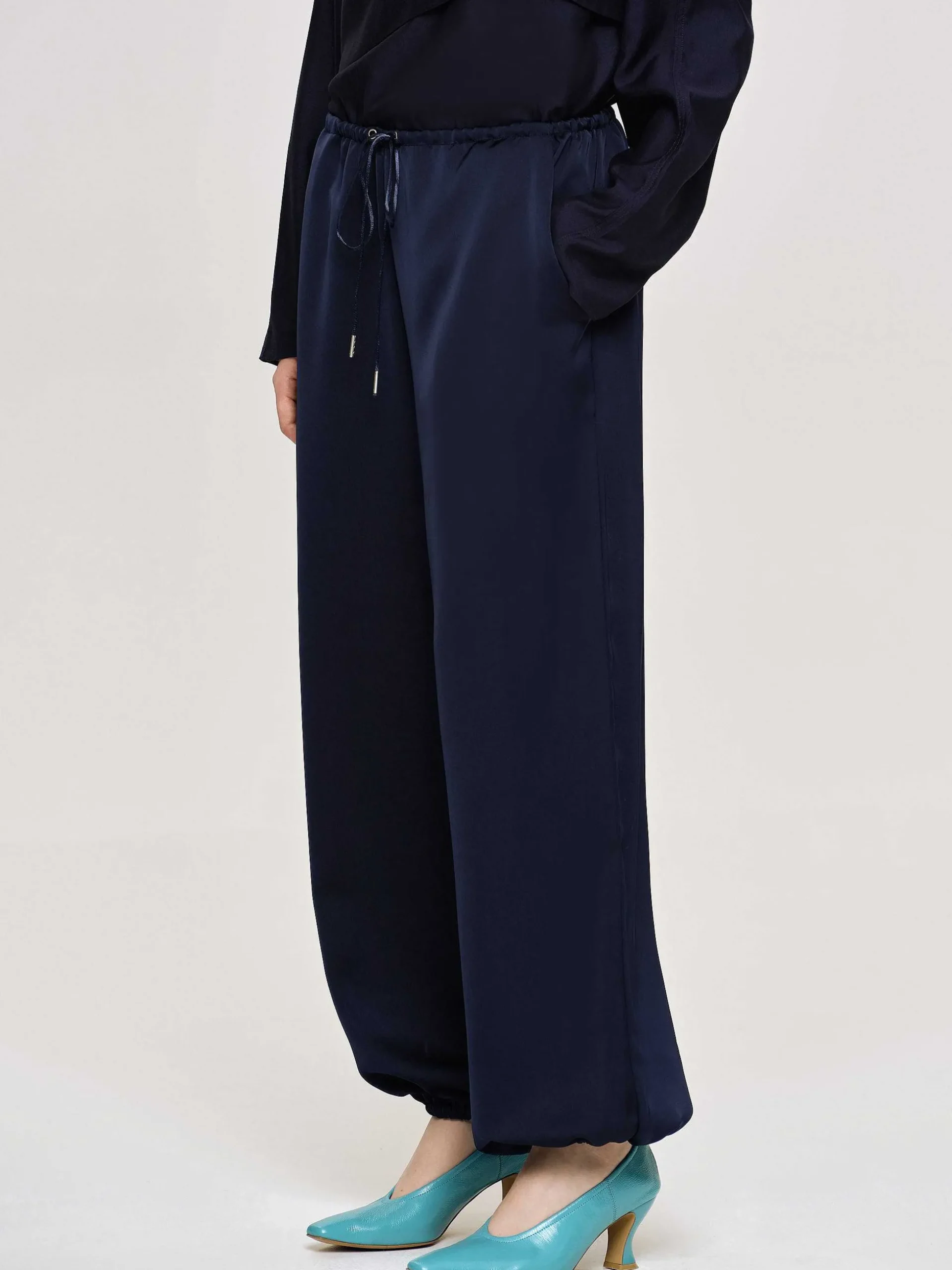 Women Source Unknown Clothing-Satin Jogger Pants, Navy