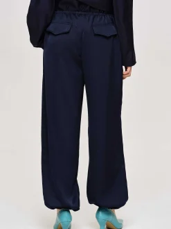 Women Source Unknown Clothing-Satin Jogger Pants, Navy