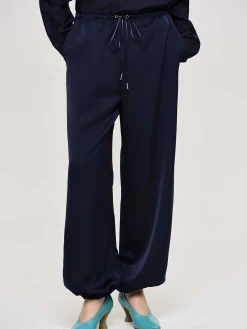 Women Source Unknown Clothing-Satin Jogger Pants, Navy