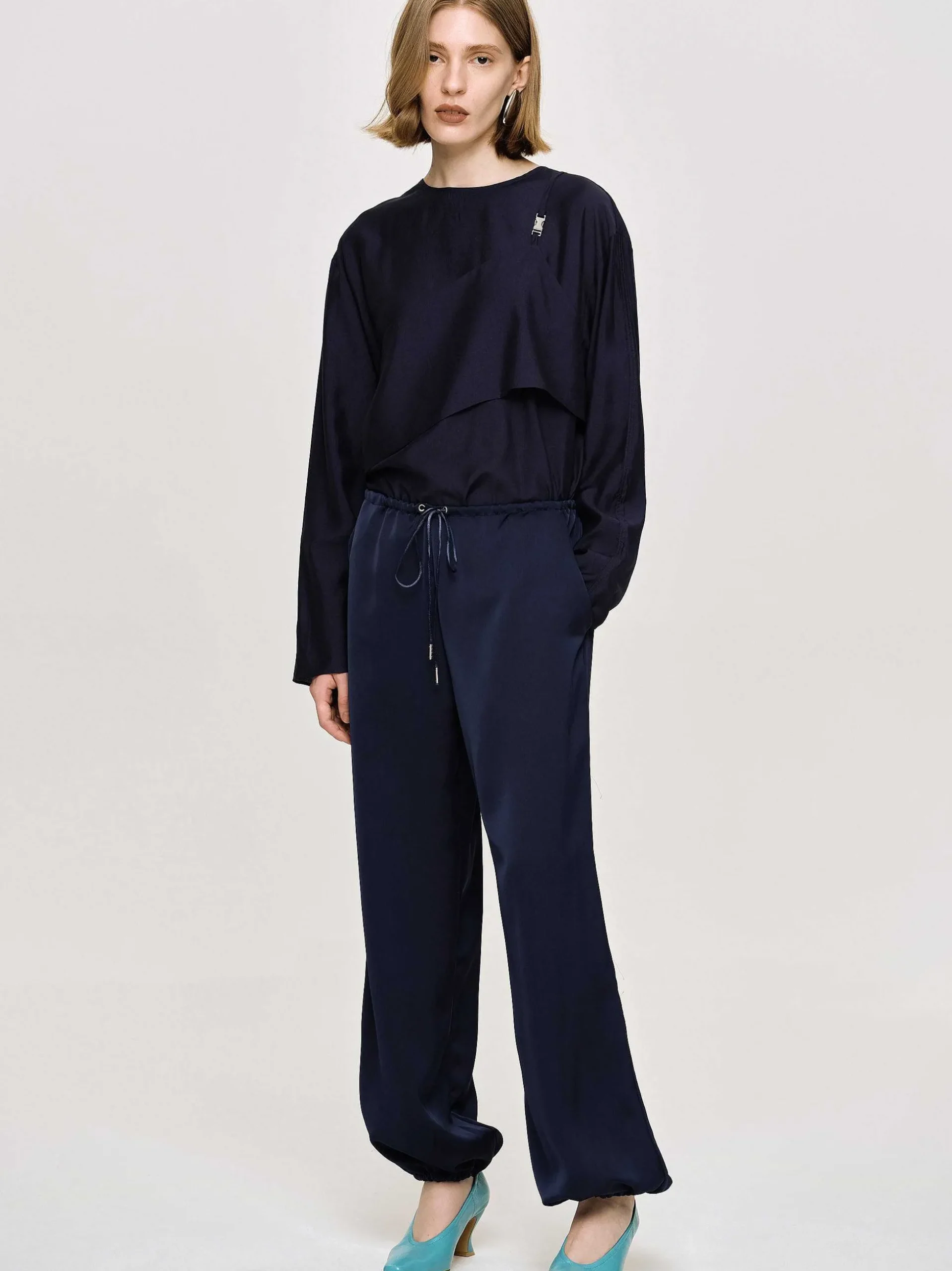 Women Source Unknown Clothing-Satin Jogger Pants, Navy