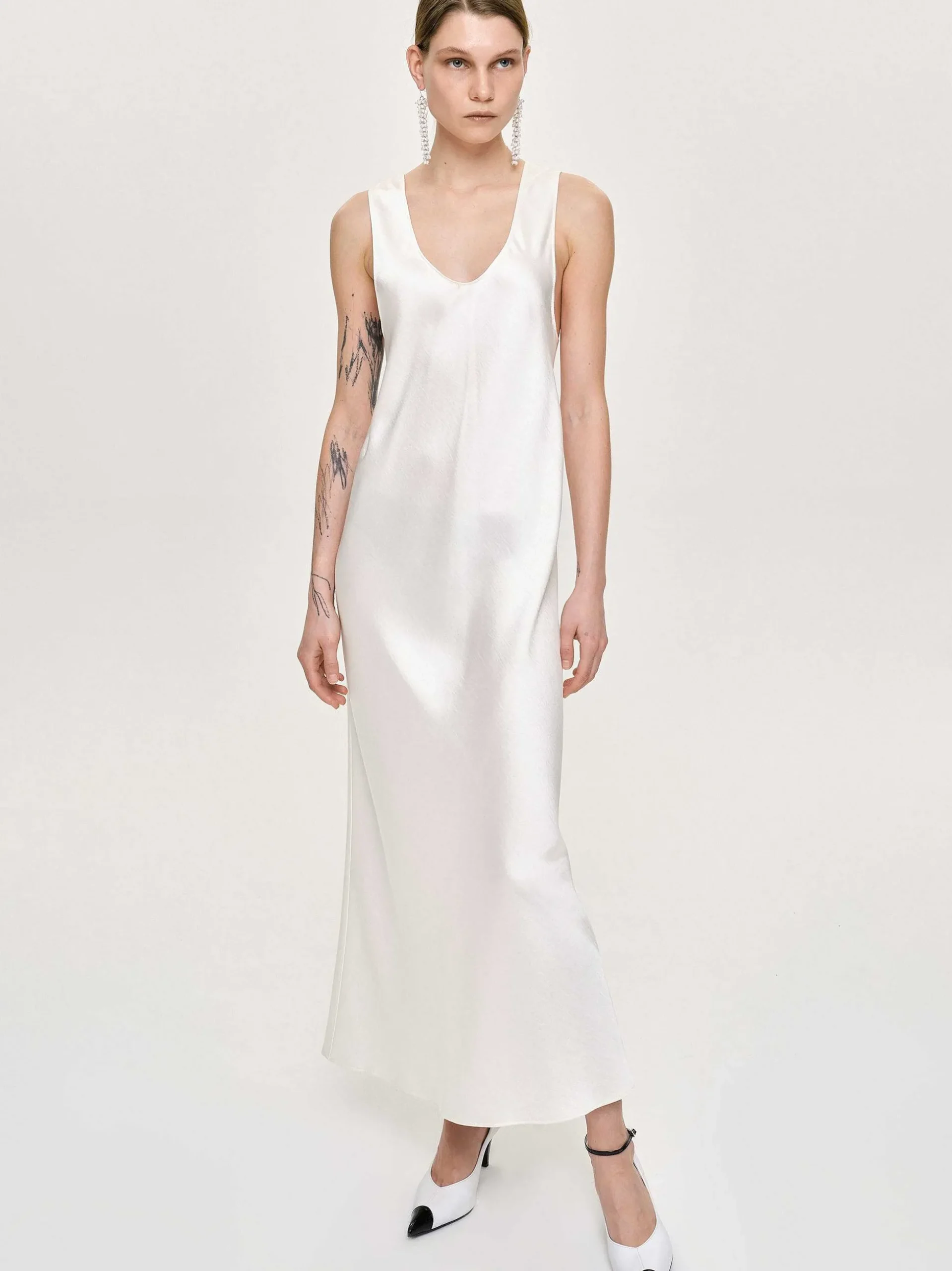 Women Source Unknown Accessories-Satin Maxi Dress, Pearl