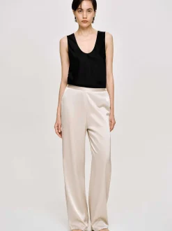 Women Source Unknown Accessories-Satin-Crepe Pants, Champagne