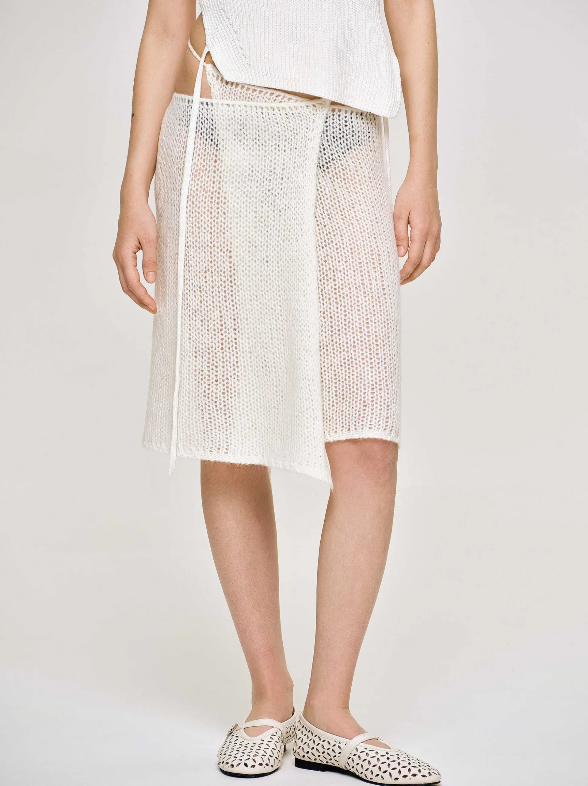 Women Source Unknown Bottoms-Semi-Sheer Knit Skirt, Birch