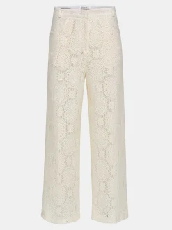 Women Source Unknown Bottoms-Sevilla Crochet Wide Trousers, Ecru