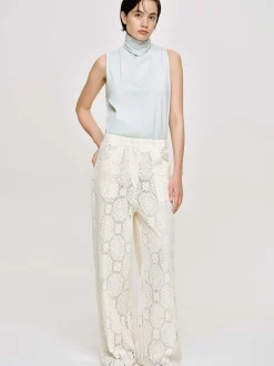 Women Source Unknown Bottoms-Sevilla Crochet Wide Trousers, Ecru