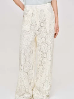 Women Source Unknown Bottoms-Sevilla Crochet Wide Trousers, Ecru