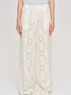 Women Source Unknown Bottoms-Sevilla Crochet Wide Trousers, Ecru
