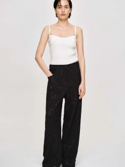Women Source Unknown Bottoms-Sevilla Crochet Wide Trousers, Black