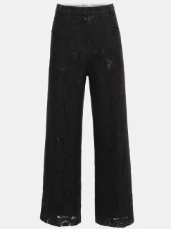 Women Source Unknown Bottoms-Sevilla Crochet Wide Trousers, Black