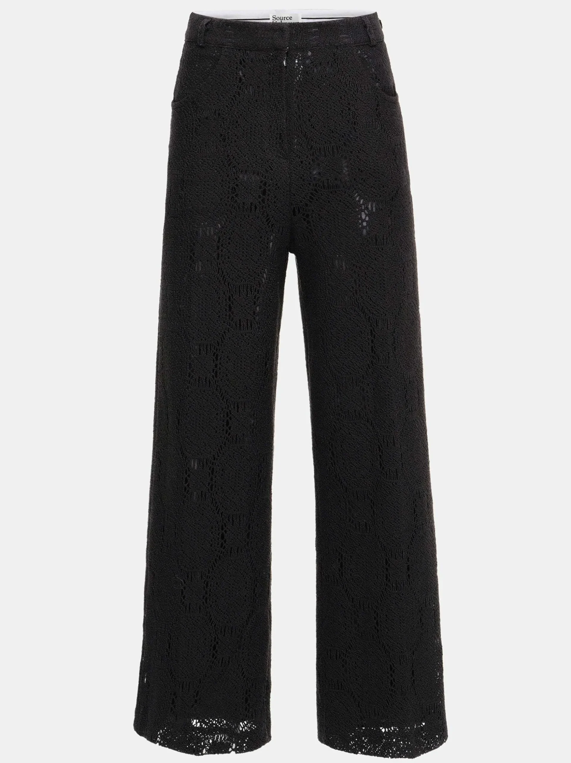 Women Source Unknown Bottoms-Sevilla Crochet Wide Trousers, Black