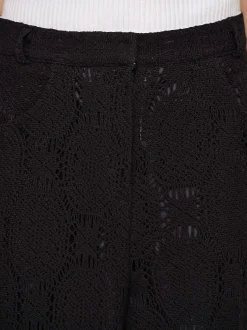 Women Source Unknown Bottoms-Sevilla Crochet Wide Trousers, Black