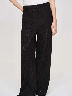 Women Source Unknown Bottoms-Sevilla Crochet Wide Trousers, Black