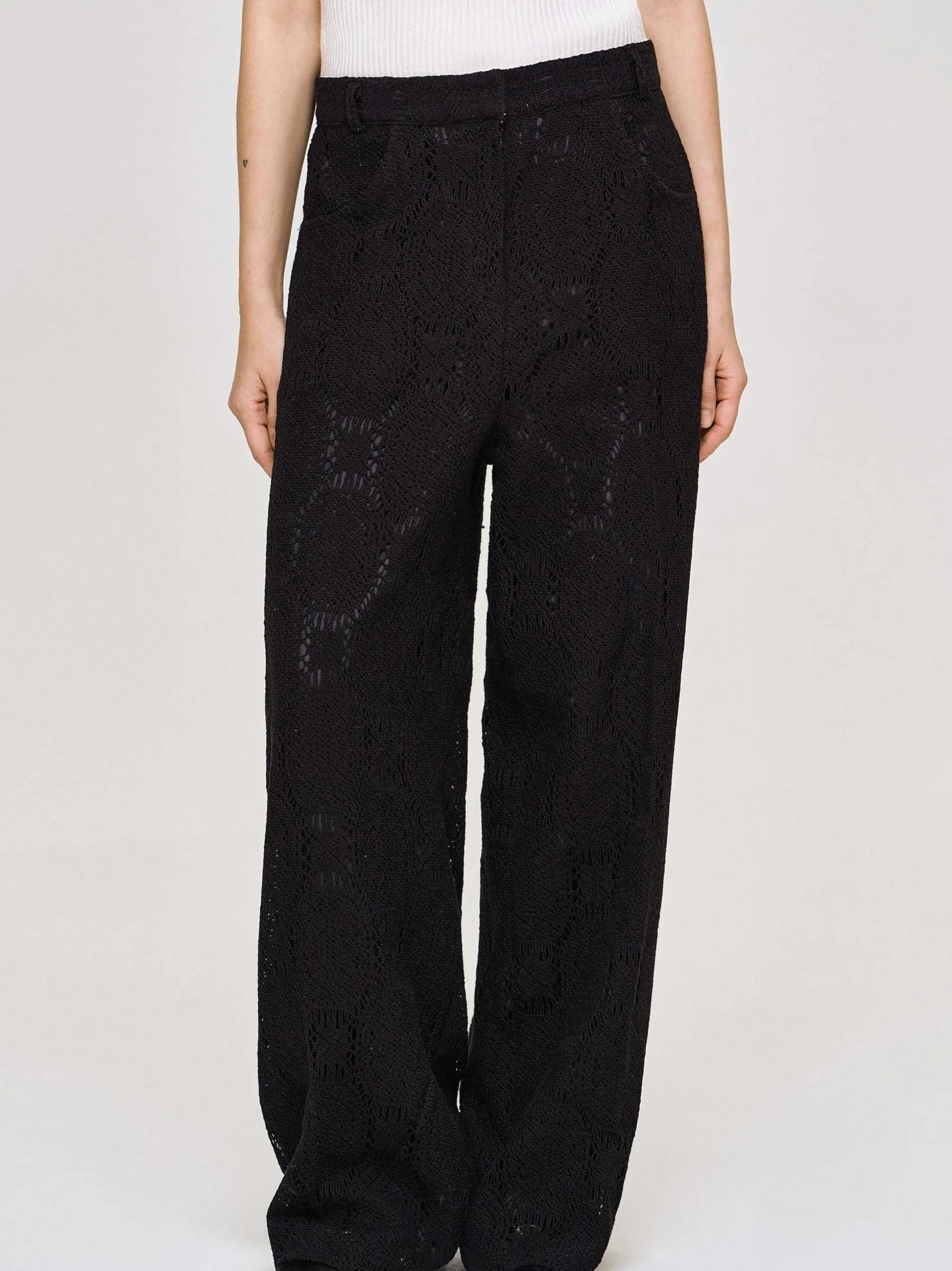 Women Source Unknown Clothing-Sevilla Crochet Wide Trousers, Black