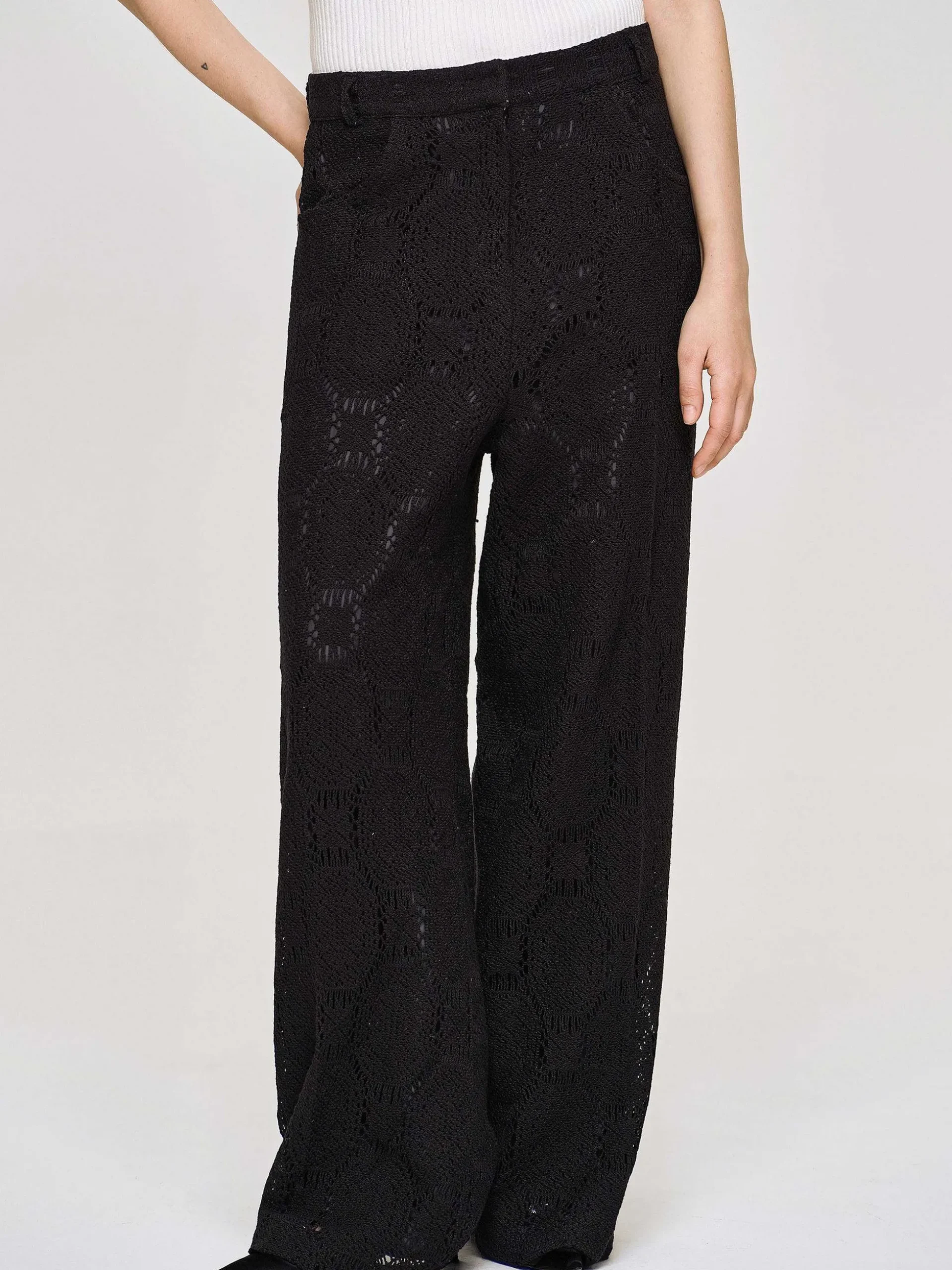 Women Source Unknown Clothing-Sevilla Crochet Wide Trousers, Black
