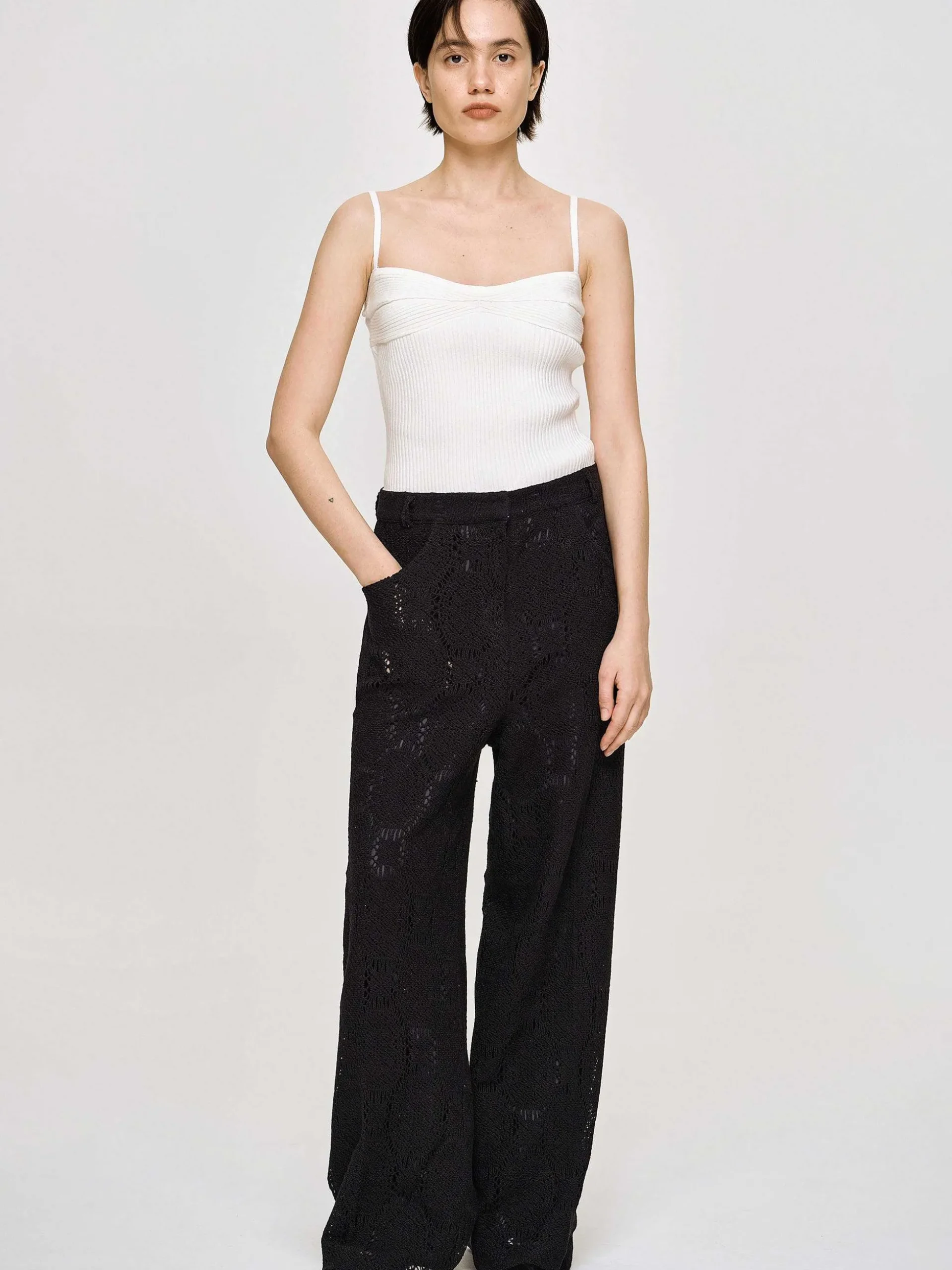 Women Source Unknown Clothing-Sevilla Crochet Wide Trousers, Black