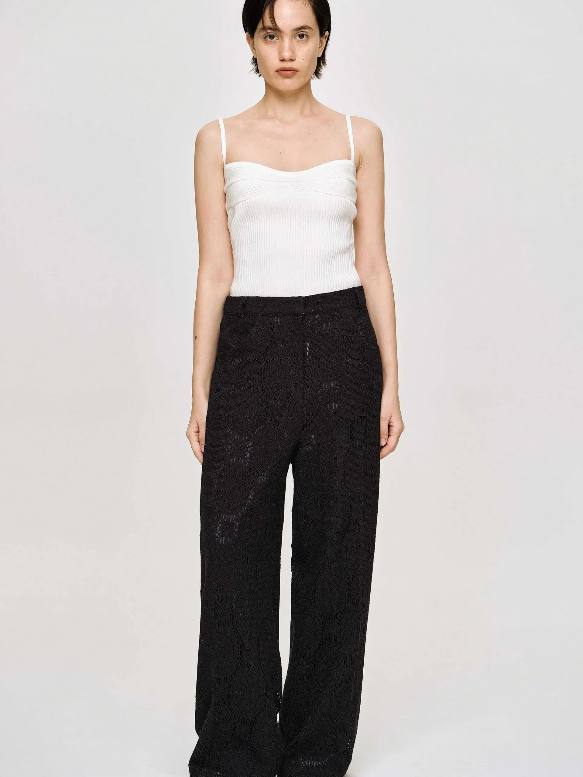 Women Source Unknown Clothing-Sevilla Crochet Wide Trousers, Black
