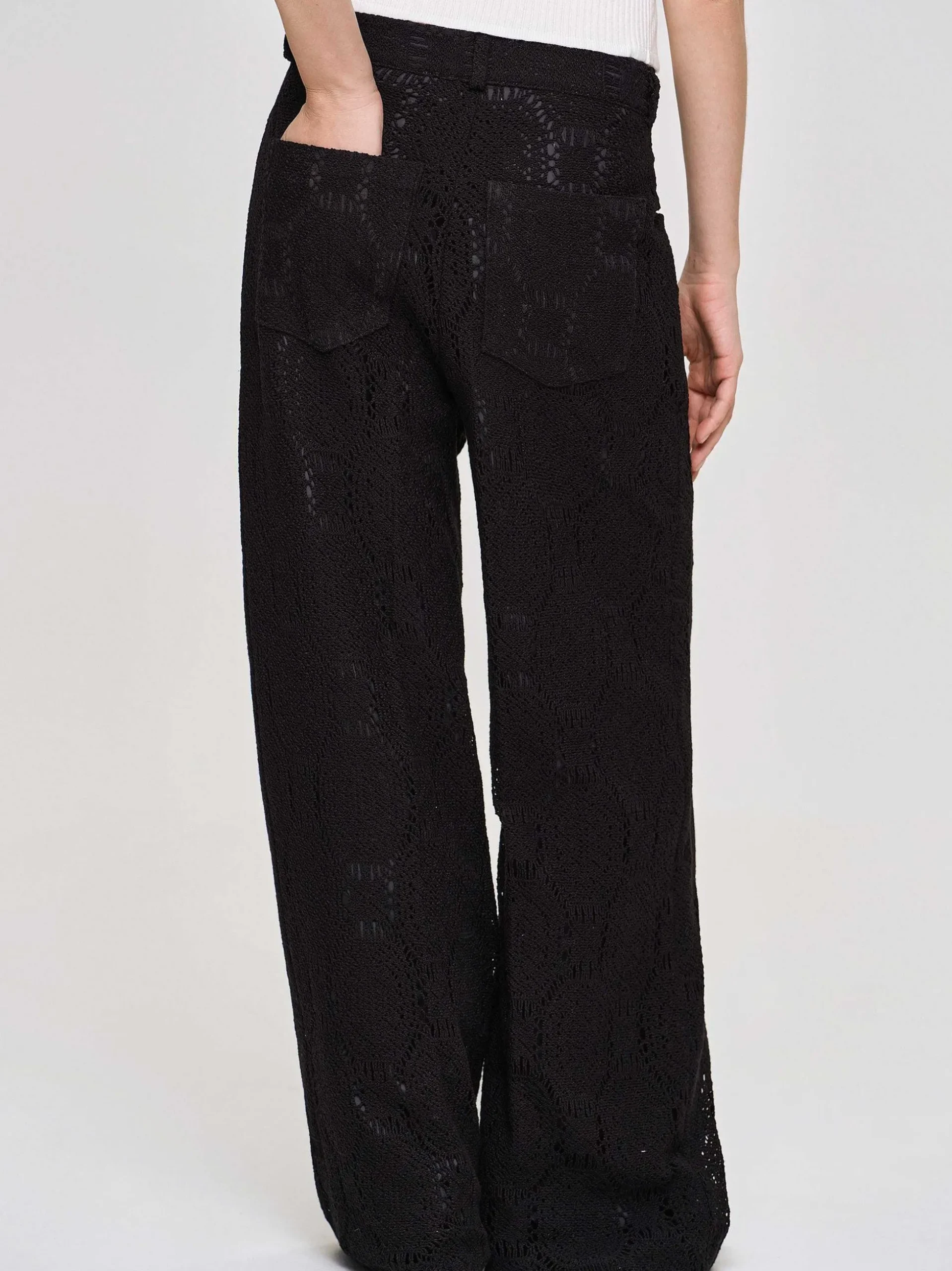 Women Source Unknown Clothing-Sevilla Crochet Wide Trousers, Black
