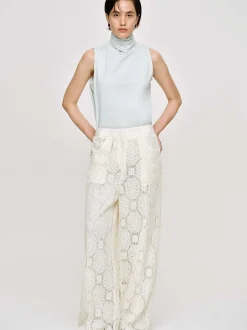 Women Source Unknown Clothing-Sevilla Crochet Wide Trousers, Ecru
