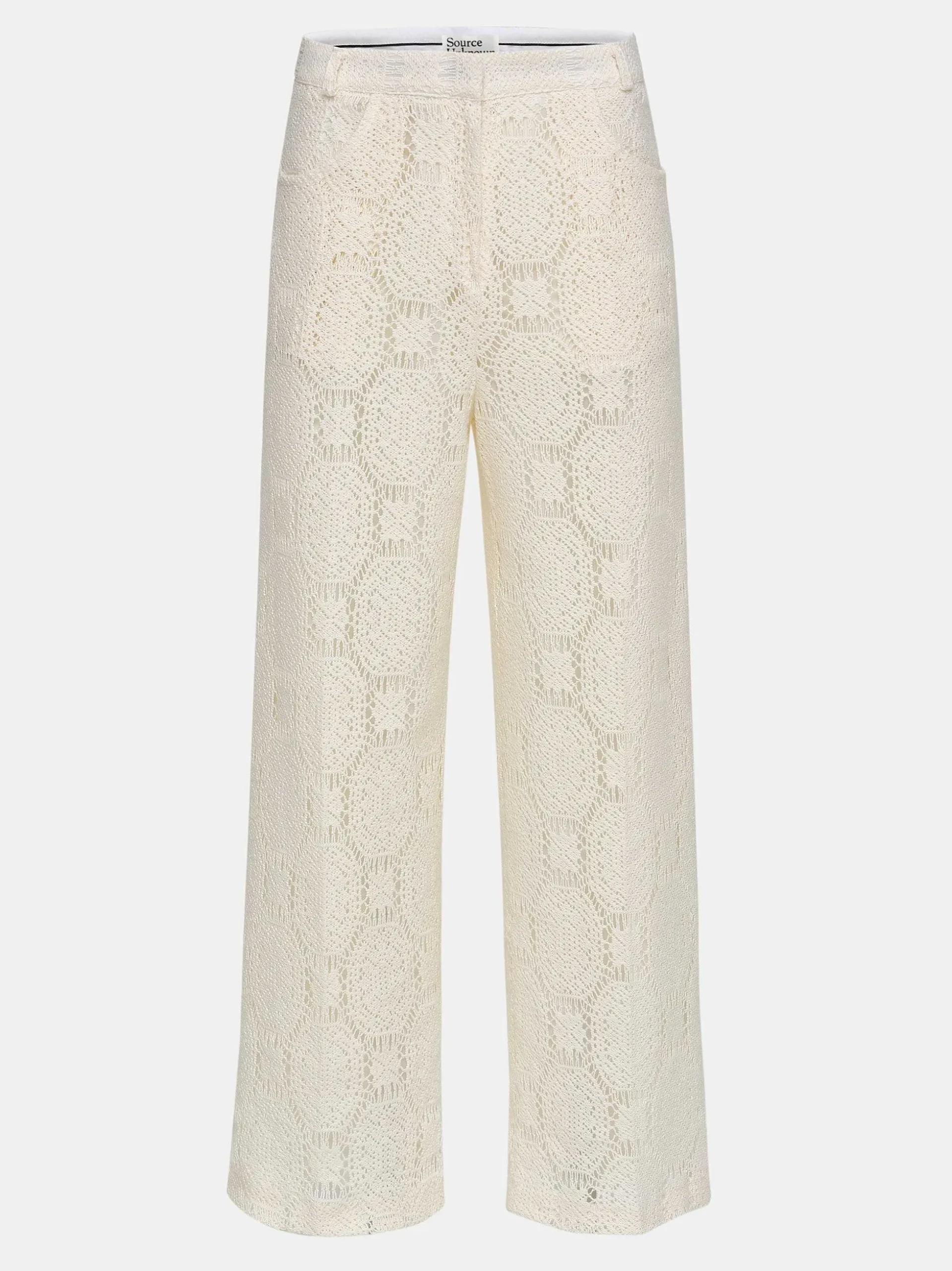 Women Source Unknown Clothing-Sevilla Crochet Wide Trousers, Ecru