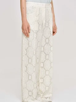 Women Source Unknown Clothing-Sevilla Crochet Wide Trousers, Ecru