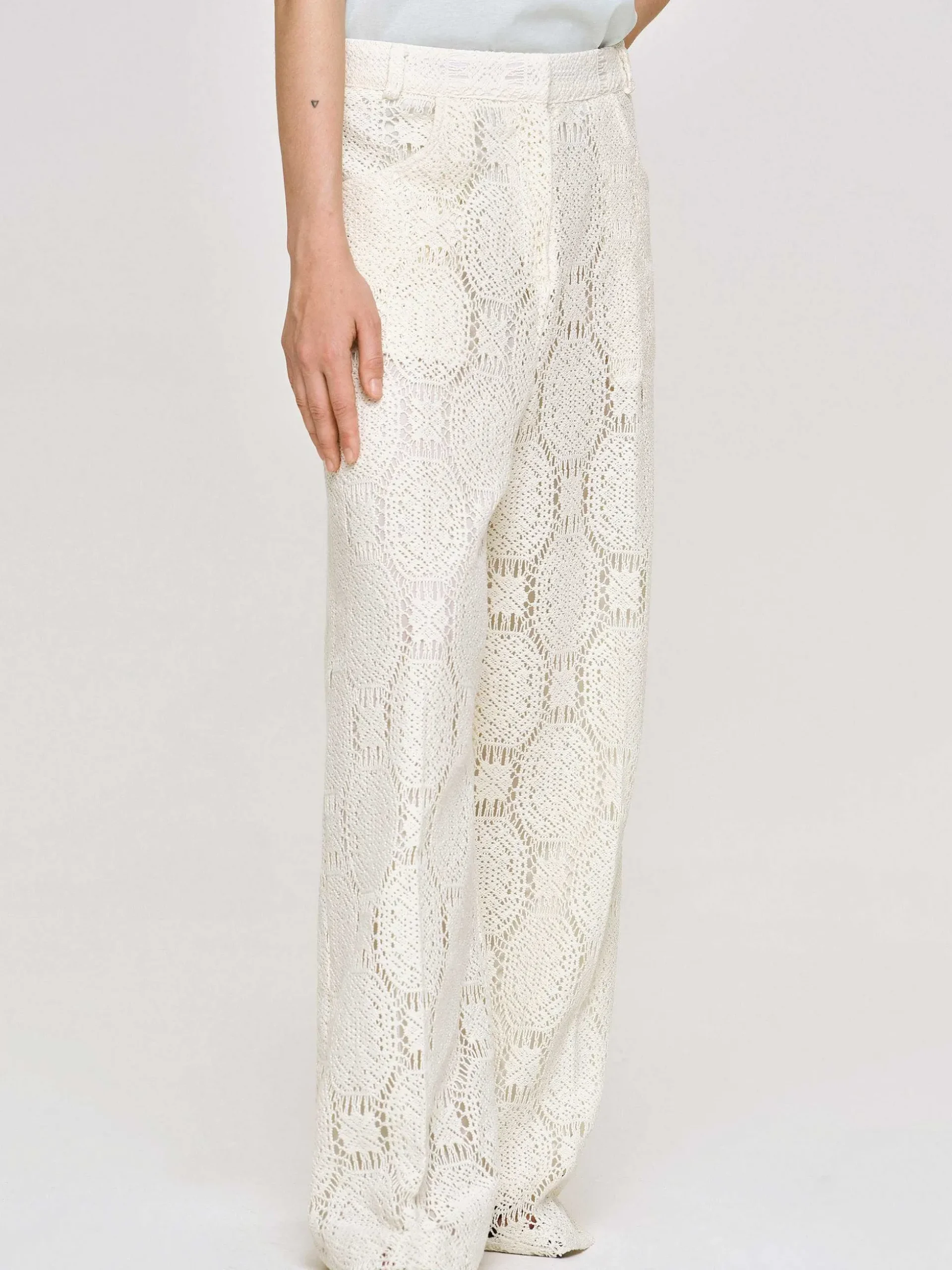 Women Source Unknown Clothing-Sevilla Crochet Wide Trousers, Ecru