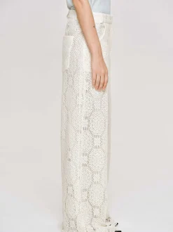 Women Source Unknown Clothing-Sevilla Crochet Wide Trousers, Ecru