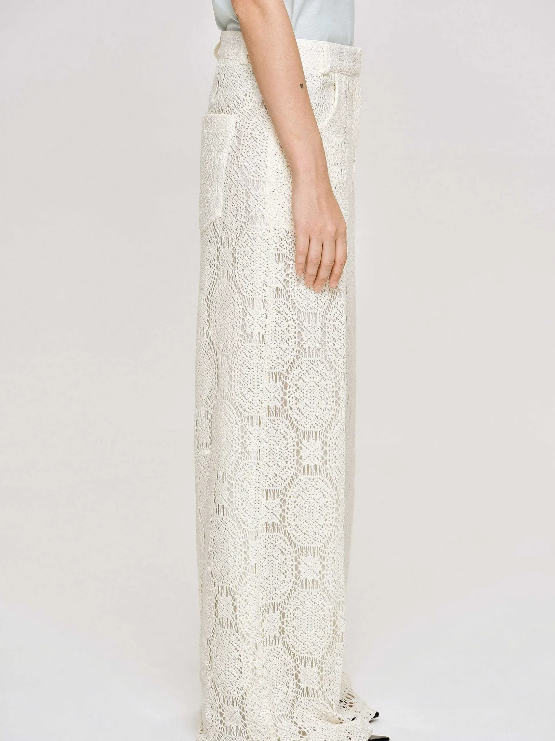 Women Source Unknown Clothing-Sevilla Crochet Wide Trousers, Ecru