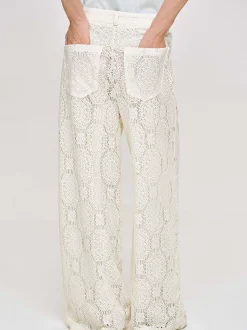 Women Source Unknown Clothing-Sevilla Crochet Wide Trousers, Ecru