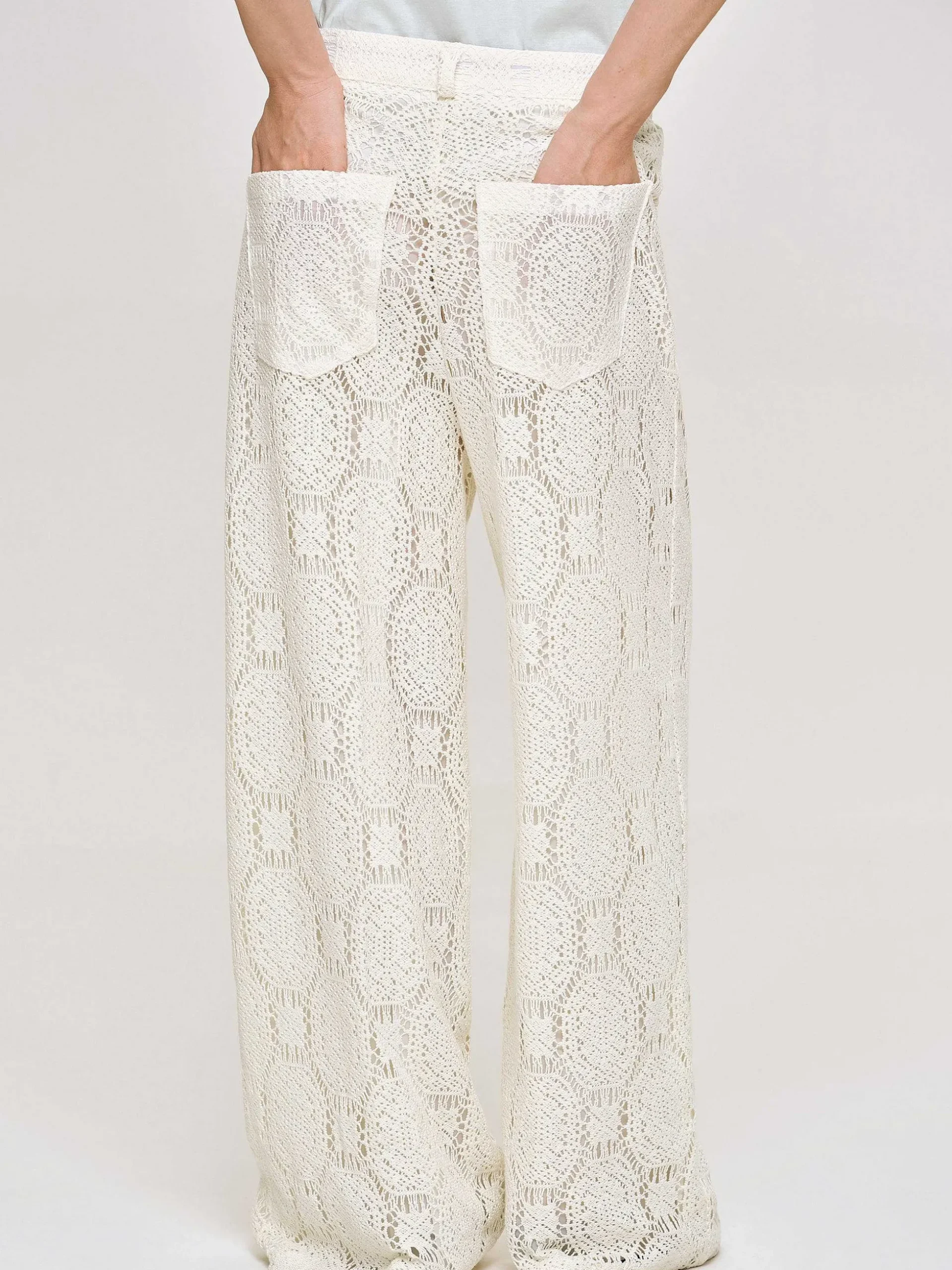 Women Source Unknown Clothing-Sevilla Crochet Wide Trousers, Ecru