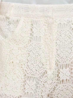Women Source Unknown Clothing-Sevilla Crochet Wide Trousers, Ecru