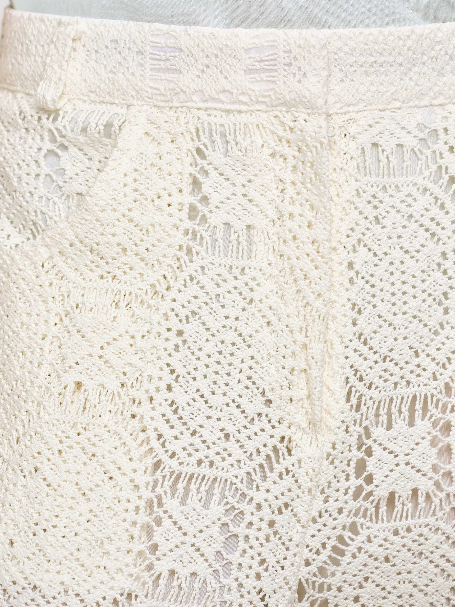 Women Source Unknown Clothing-Sevilla Crochet Wide Trousers, Ecru