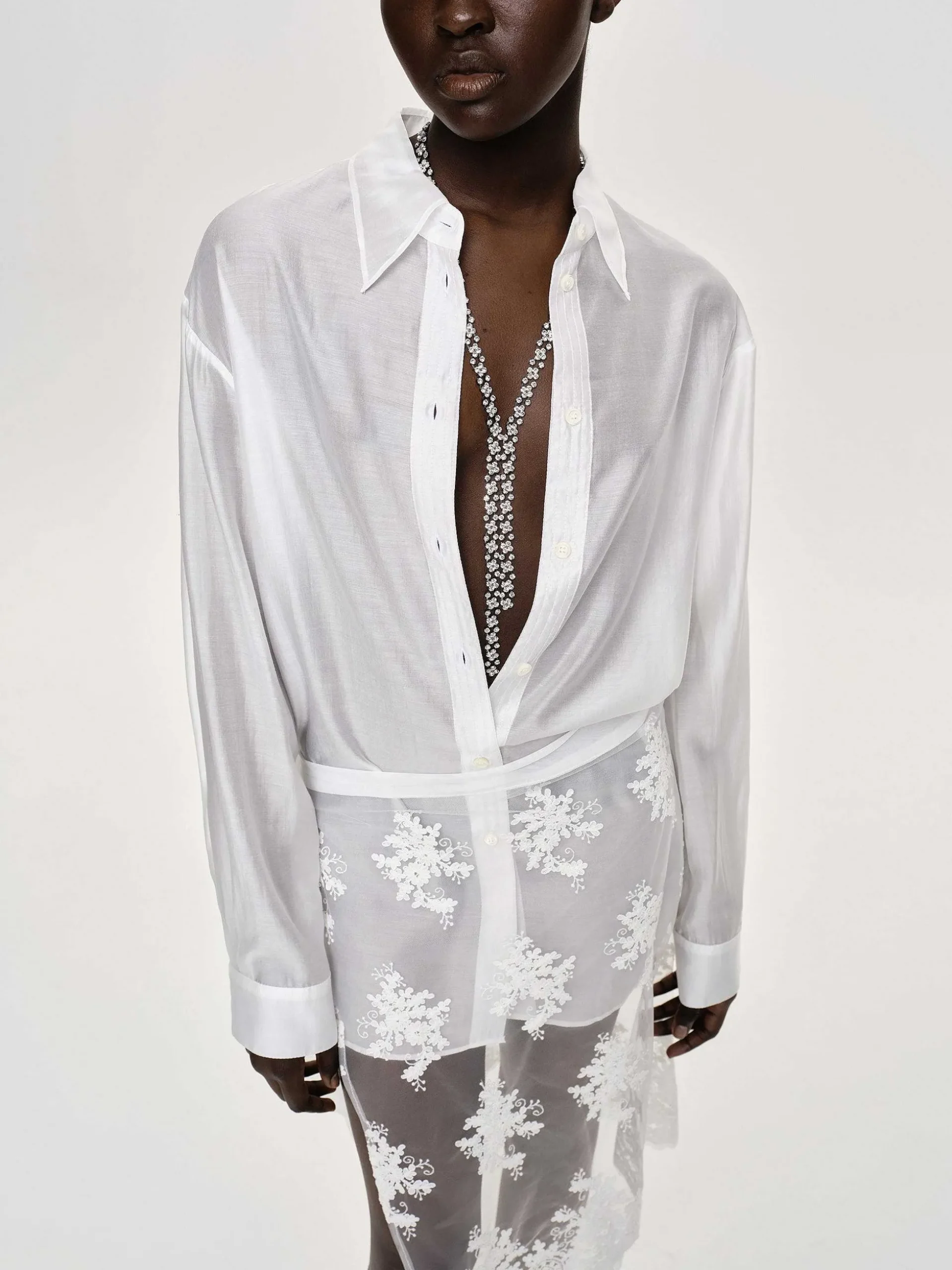 Women Source Unknown Accessories-Sheer Button-Down Shirt, White