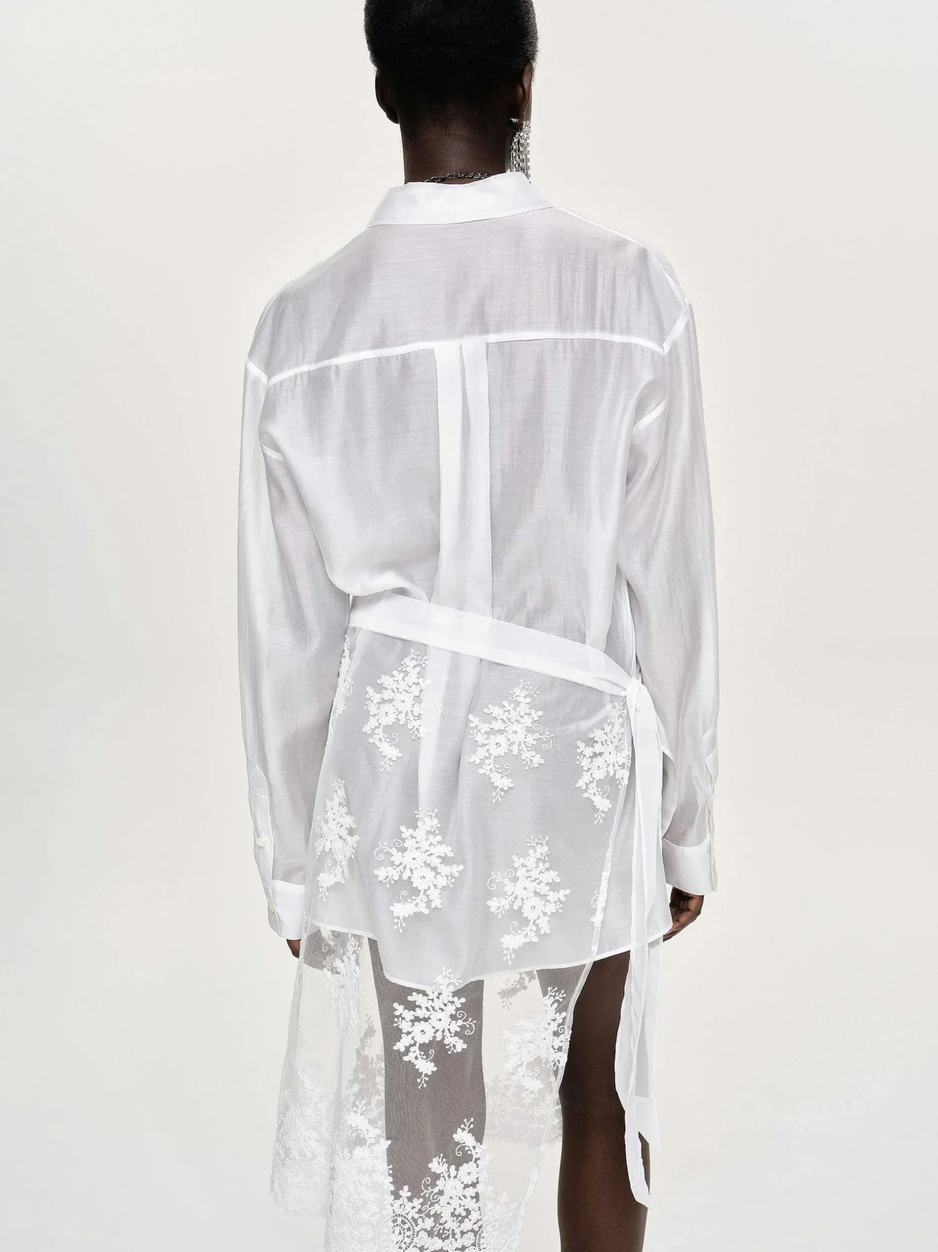 Women Source Unknown Accessories-Sheer Button-Down Shirt, White