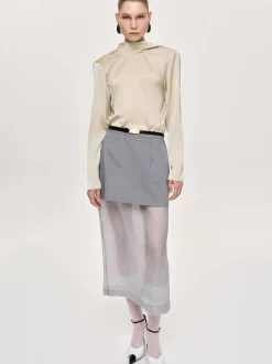 Women Source Unknown Bottoms-Sheer Midi Skirt, Taupe Gray