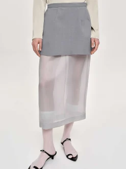 Women Source Unknown Bottoms-Sheer Midi Skirt, Taupe Gray