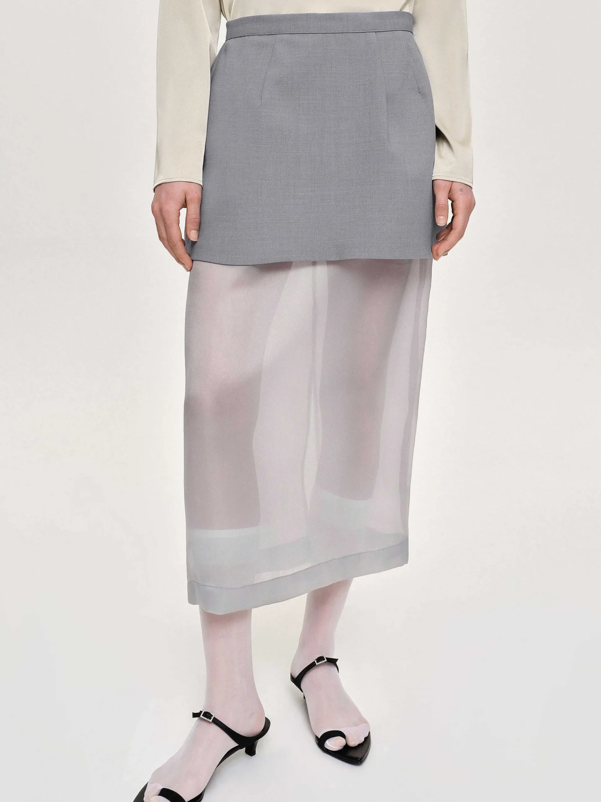 Women Source Unknown Clothing-Sheer Midi Skirt, Taupe Gray