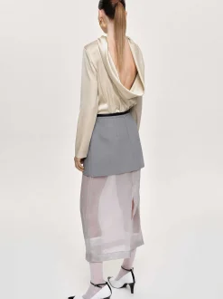 Women Source Unknown Clothing-Sheer Midi Skirt, Taupe Gray