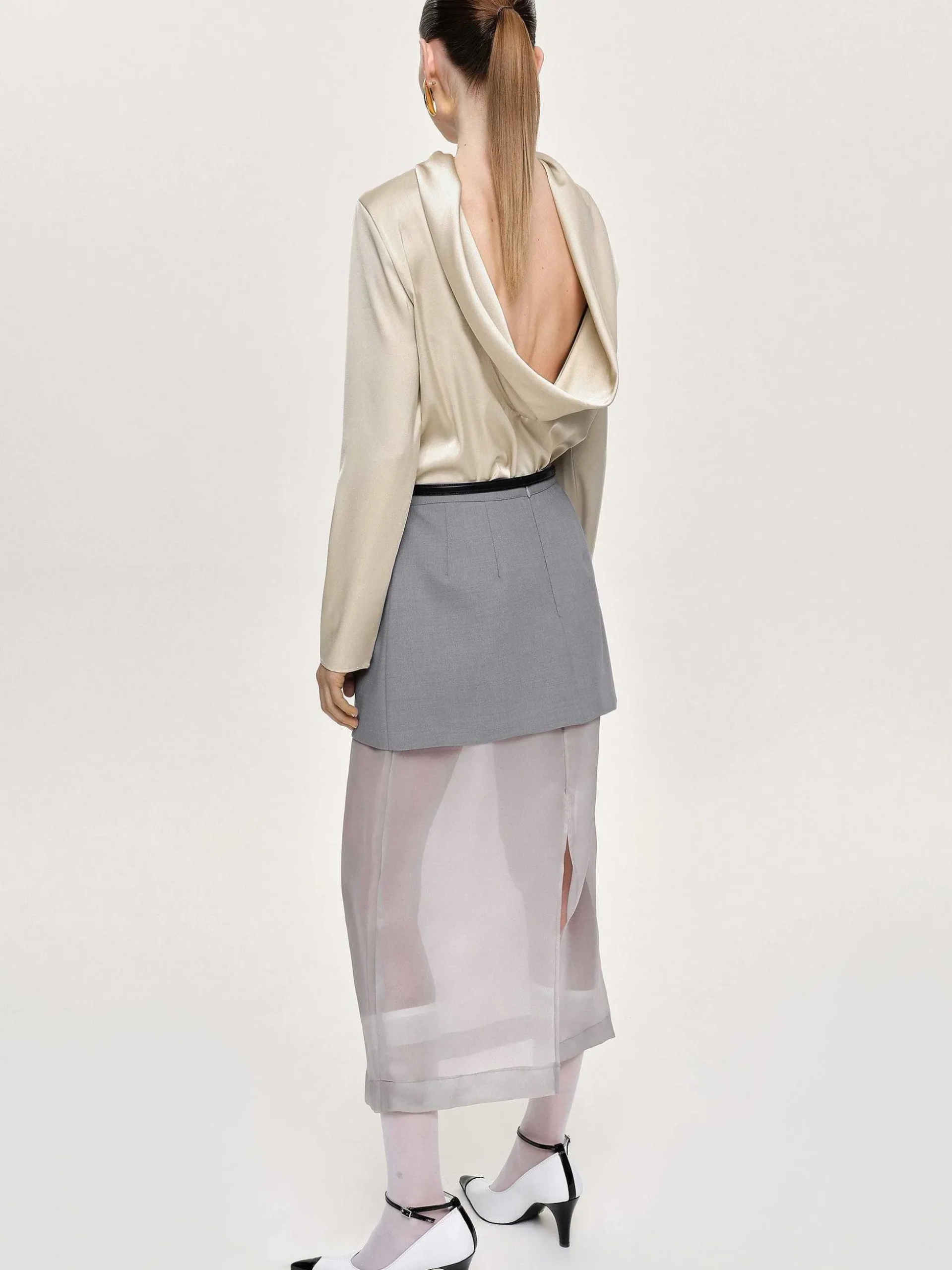 Women Source Unknown Clothing-Sheer Midi Skirt, Taupe Gray