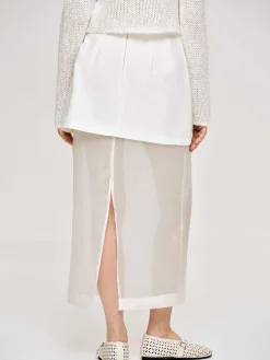 Women Source Unknown Bottoms-Sheer Midi Skirt, White