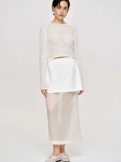Women Source Unknown Bottoms-Sheer Midi Skirt, White