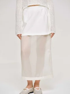Women Source Unknown Clothing-Sheer Midi Skirt, White
