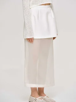 Women Source Unknown Clothing-Sheer Midi Skirt, White