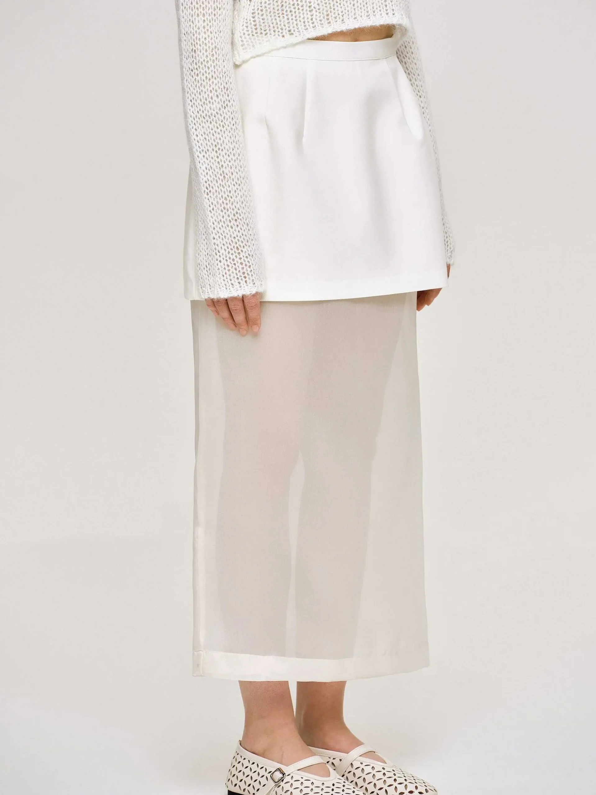 Women Source Unknown Clothing-Sheer Midi Skirt, White
