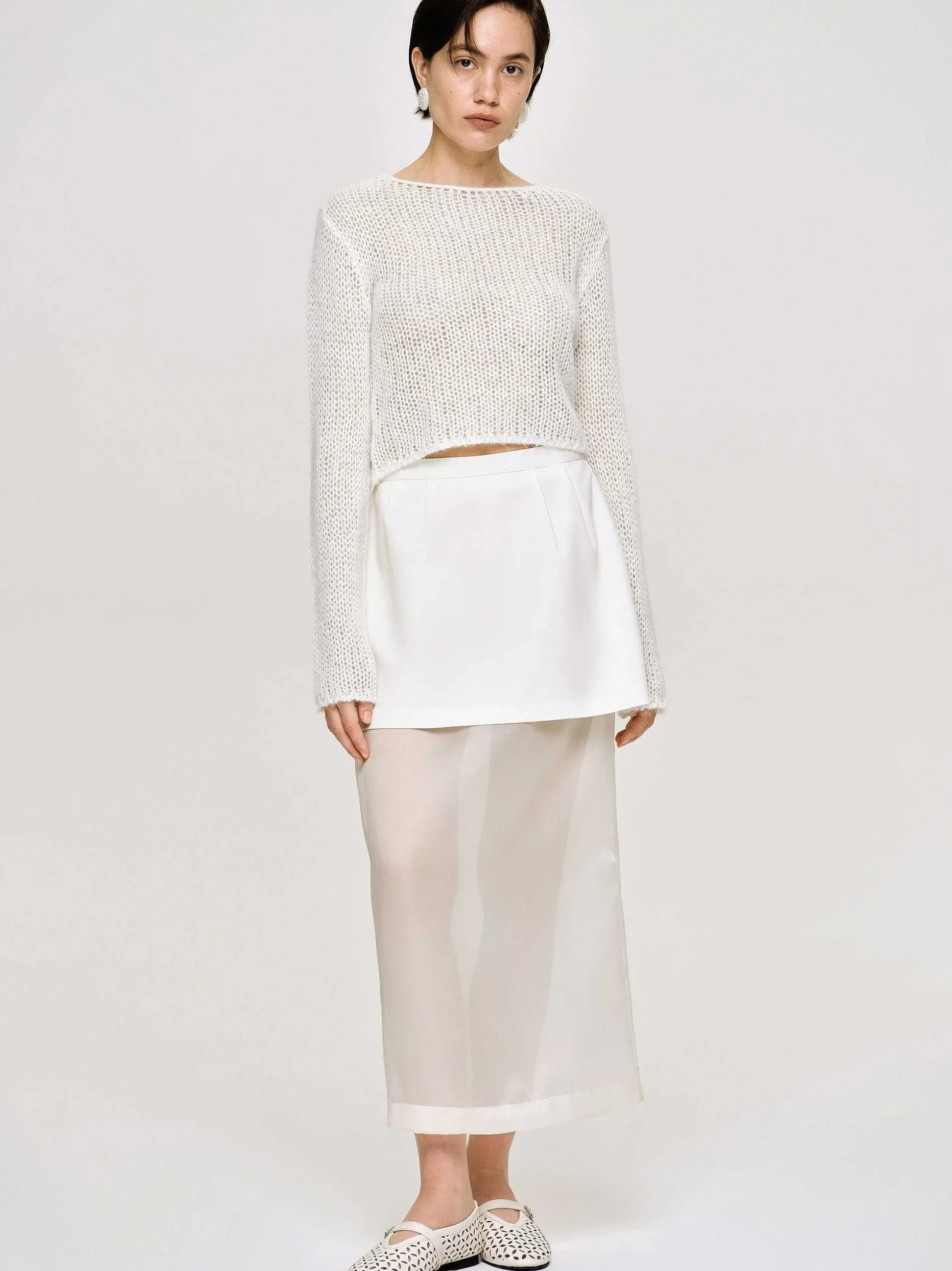 Women Source Unknown Clothing-Sheer Midi Skirt, White