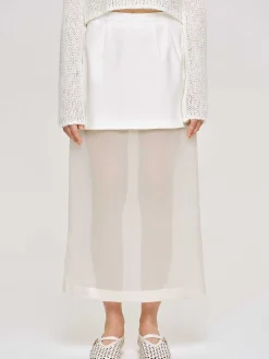 Women Source Unknown Clothing-Sheer Midi Skirt, White