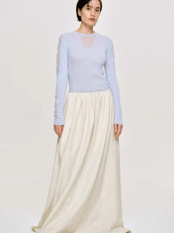 Women Source Unknown Knitwear-Sheer Sleeve Knit, Sky Blue