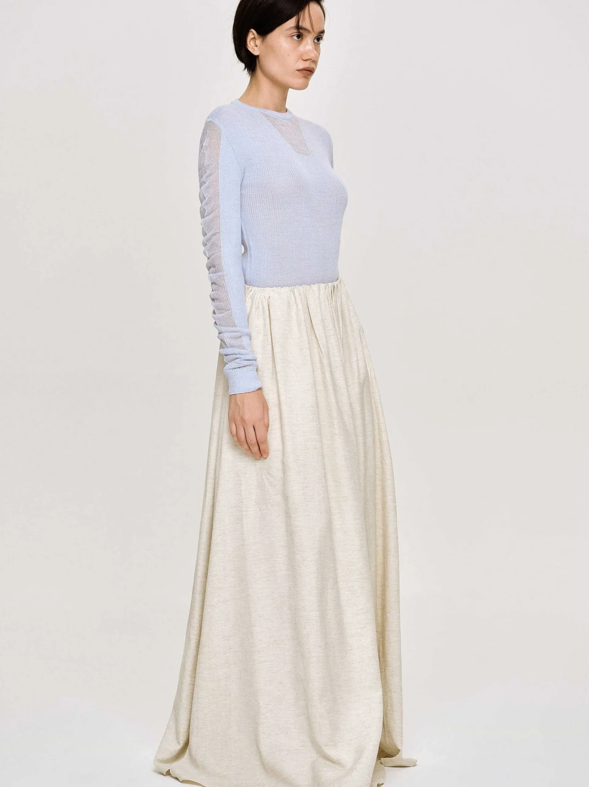 Women Source Unknown Clothing-Sheer Sleeve Knit, Sky Blue