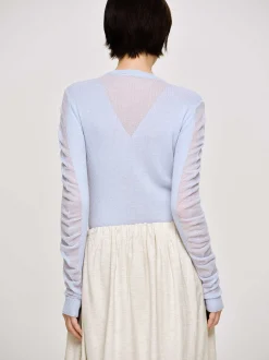 Women Source Unknown Clothing-Sheer Sleeve Knit, Sky Blue